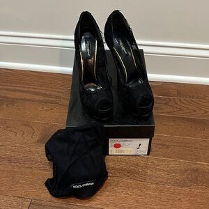 Dolce & Gabbana Elegant Black Lace Peep toe Platform heels 37